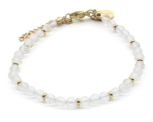 LAVISA Granat Edelstein Armband - 4mm Perlen - Echte Naturstein Perlen | Kristallperlen, Heilsteine | Onesize mit Verlängerung (Bergkristall) von LAVISA