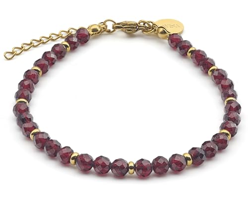 LAVISA Granat Edelstein Armband - 4mm Perlen - Echte Naturstein Perlen | Kristallperlen, Heilsteine | Onesize mit Verlängerung (Granat) von LAVISA