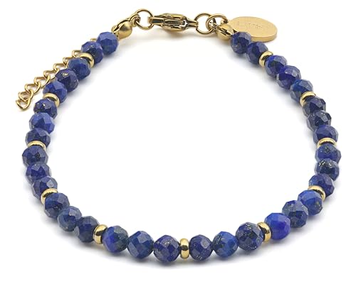 LAVISA Granat Edelstein Armband - 4mm Perlen - Echte Naturstein Perlen | Kristallperlen, Heilsteine | Onesize mit Verlängerung (Lapislazuli) von LAVISA