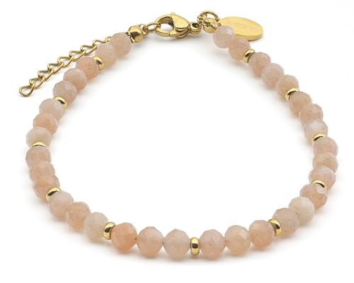 LAVISA Granat Edelstein Armband - 4mm Perlen - Echte Naturstein Perlen | Kristallperlen, Heilsteine | Onesize mit Verlängerung (Mondstein) von LAVISA