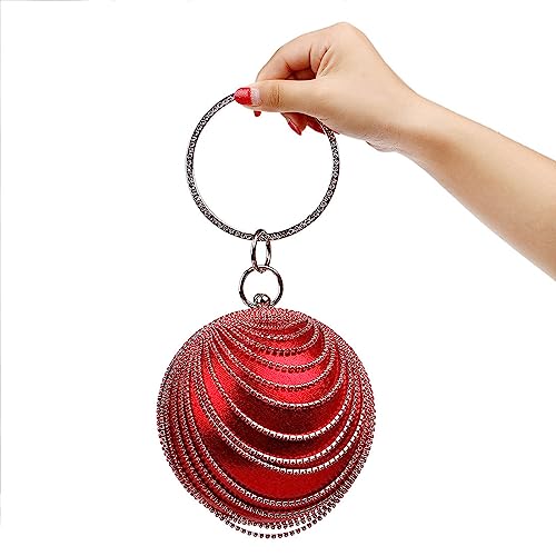 LAVIYE Runde Damen-Kupplung Quasten-GeldböRse Hochzeits-Handtasche Kristall-GeldböRse FüR Hochzeit Party, Damen-Abendball-Tasche,Rot,One Size von LAVIYE