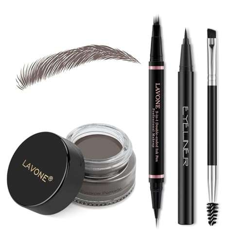 LAVONE - 【Augenbrauenstift Make-up Kit】: LAVONE Augenbrauen Kit mit 2-in-1 Microblading Augenbrauenstift, Augenbrauensalbe, Eyeliner und Doppel-Brauenpinsel von LAVONE