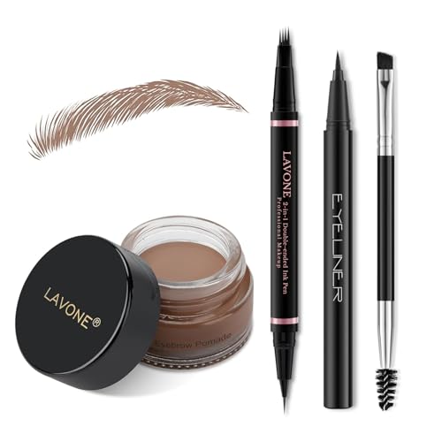 LAVONE Natu Augenbrauenstift-Set mit wasserdichtem 2-in-1-Microblading-Stift, Augenbrauen-Salbe, Eyeliner und Augenbrauenpinsel mit doppelter Spitze, Augenbrauenstift-Set von LAVONE