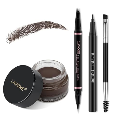 LAVONE Natu Augenbrauenstift-Set mit wasserdichtem 2-in-1-Microblading-Stift, Augenbrauen-Salbe, Eyeliner und Augenbrauenpinsel mit doppelter Spitze, Augenbrauenstift-Set von LAVONE