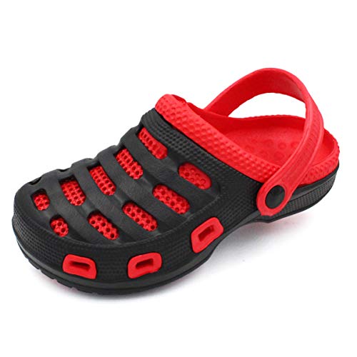 LAVRA Garten Clogs Damen Schuhe Pantoletten Gummi Slipper Zweifarbig Slip-On Massage Einlegesohle, schwarz / rot, 39 EU von LAVRA