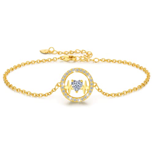 LAVUMO Armband Damen Silber 925 Verstellbar Herzschlag Armbänder Frauen Anhänger Schmuck Schönes Geschenke für Frauen Geburtstags Weihnachten Valentinstag Hochzeits Armkette Geschenk (Gold) von LAVUMO