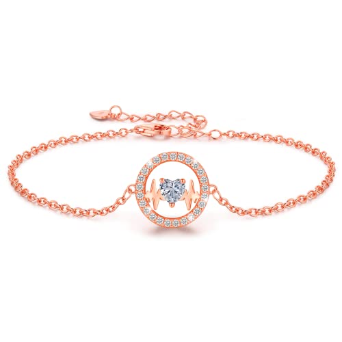 LAVUMO Armband Damen Silber 925 Verstellbar Herzschlag Armbänder Frauen Anhänger Schmuck Schönes Geschenke für Frauen Geburtstags Weihnachten Valentinstag Hochzeits Armkette Geschenk (Rosegold) von LAVUMO