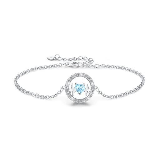 LAVUMO Armband Damen Silber 925 Verstellbar Herzschlag Armbänder Frauen Anhänger Schmuck Schönes Geschenke für Frauen Geburtstags Weihnachten Valentinstag Hochzeits Armkette Geschenk (Silber-03-März) von LAVUMO