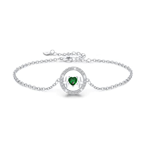 LAVUMO Armband Damen Silber 925 Verstellbar Herzschlag Armbänder Frauen Anhänger Schmuck Schönes Geschenke für Frauen Geburtstags Weihnachten Valentinstag Hochzeits Armkette Geschenk (Silber-05-Mai) von LAVUMO