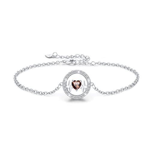 LAVUMO Armband Damen Silber 925 Verstellbar Herzschlag Armbänder Frauen Anhänger Schmuck Schönes Geschenke für Frauen Geburtstags Weihnachten Valentinstag Hochzeits Armkette Geschenk (Silber-06-Juni) von LAVUMO