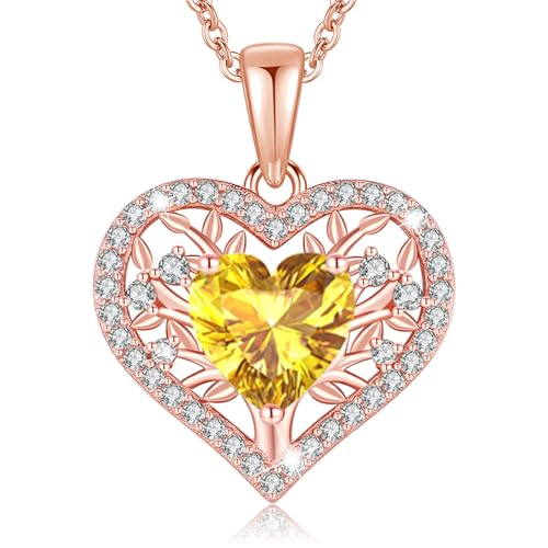 LAVUMO Lebensbaum Herz Kette Damen 925 Sterling Silber Geburtsstein Anhänger Halsketten Geburtstagsgeschenk für Frauen Freundin Mama Valentinstag Muttertags Weihnachten (Roségold-11-November) von LAVUMO
