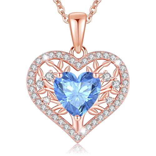 LAVUMO Lebensbaum Herz Kette Damen 925 Sterling Silber Geburtsstein Anhänger Halsketten Geburtstagsgeschenk für Frauen Freundin Mama Valentinstag Muttertags Weihnachten (Roségold-12-Dezember) von LAVUMO