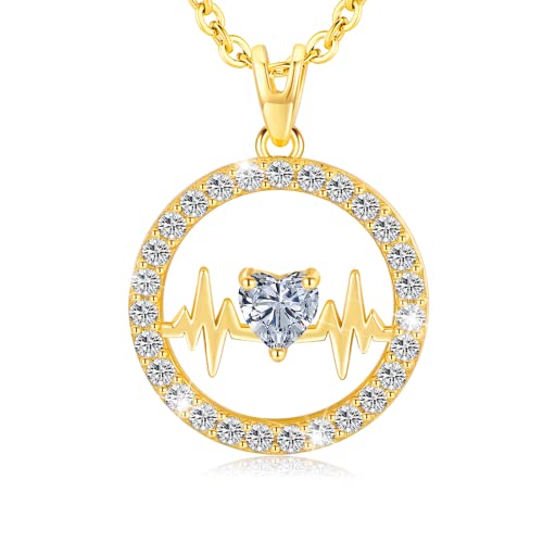 LAVUMO Halskette Damen Silber 925, Herzschlag Damen Kette mit Anhänger, Schmuck Geschenk für Sie Frau Freundin Freund Mama zum Weihnachten Valentinstag Hochzeitstag Geburtstags (Gold) von LAVUMO