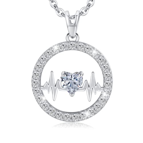 LAVUMO Halskette Damen Silber 925, Herzschlag Damen Kette mit Anhänger, Schmuck Geschenk für Sie Frau Freundin Freund Mama zum Weihnachten Valentinstag Hochzeitstag Geburtstags (Silver) von LAVUMO