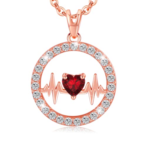 LAVUMO Halskette Damen Silber 925, Herzschlag Damen Kette mit Anhänger, Schmuck Geschenk für Sie Frauen Freundin Freund Mama zum Weihnachten Valentinstag Hochzeitstag Geburtstags (Rosé gold-01-Januar) von LAVUMO