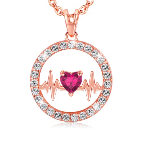 LAVUMO Halskette Damen Silber 925, Herzschlag Damen Kette mit Anhänger, Schmuck Geschenk für Sie Frauen Freundin Freund Mama zum Weihnachten Valentinstag Hochzeitstag Geburtstags (Rosé gold-07-Juli) von LAVUMO