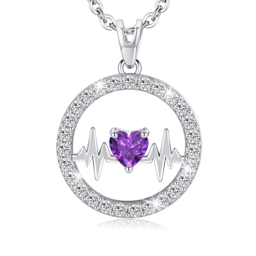 LAVUMO Halskette Damen Silber 925, Herzschlag Damen Kette mit Anhänger, Schmuck Geschenk für Sie Frauen Freundin Freund Mama zum Weihnachten Valentinstag Hochzeitstag Geburtstags (Silber-02-Februar) von LAVUMO