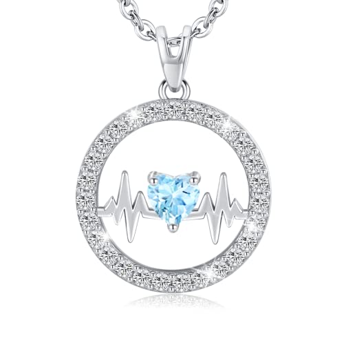 LAVUMO Halskette Damen Silber 925, Herzschlag Damen Kette mit Anhänger, Schmuck Geschenk für Sie Frauen Freundin Freund Mama zum Weihnachten Valentinstag Hochzeitstag Geburtstags (Silber-03-März) von LAVUMO