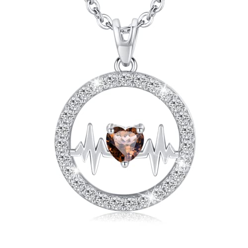 LAVUMO Halskette Damen Sterling Silber 925,Geburtsstein Anhänger Schmuck Geschenk für Sie Frauen Freundin Freund Mama zum Weihnachten Valentinstag Hochzeitstag Geburtstags von LAVUMO