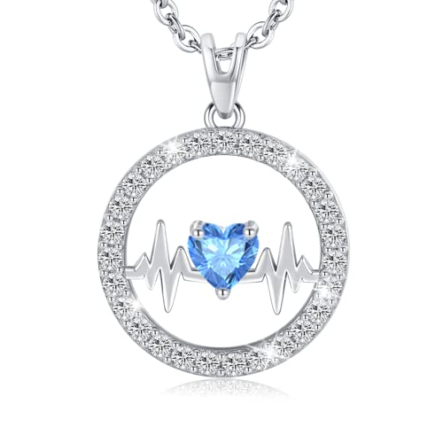 LAVUMO Halskette Damen Silber 925, Herzschlag Damen Kette mit Anhänger, Schmuck Geschenk für Sie Frauen Freundin Freund Mama zum Weihnachten Valentinstag Hochzeitstag Geburtstags (Silber-12-Dezember) von LAVUMO