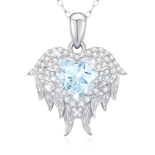 LAVUMO Engelsflügel Halskette Damen Herzkette Silber 925 Damen Schmuck Geburtsstein Herz Anhänger Geschenk für Freundin Sie Frauen Geburtstags Weihnachten Valentinstag Muttertags von LAVUMO