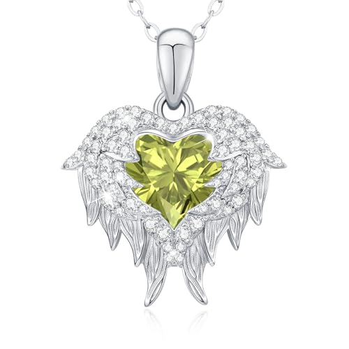 LAVUMO Engelsflügel Halskette Damen Herzkette Silber 925 Damen Schmuck Geburtsstein Herz Anhänger Geschenk für Freundin Sie Frauen Geburtstags Weihnachten Valentinstag Muttertags von LAVUMO