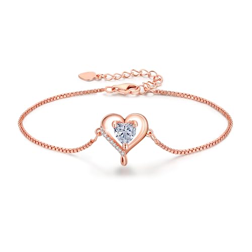 LAVUMO Herz Armband Damen Rosegold Sterling silber 925 Schmuck Damen an Muttertag Weihnachten Valentinstag Geburtstags Geschenk für Sie MaMa Frau Freundin Verstellbar Armband von LAVUMO