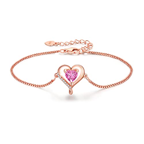 LAVUMO Herz Armband Damen Rosegold Sterling silber 925 Schmuck Damen an Muttertag Weihnachten Valentinstag Geburtstags Geschenk für Sie MaMa Frau Freundin Verstellbar Armband von LAVUMO