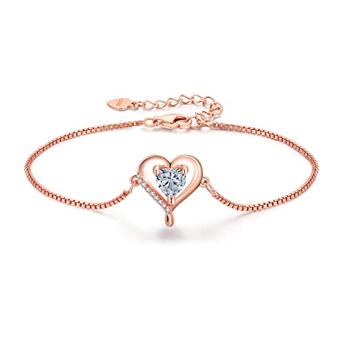 LAVUMO Herz Armband Damen Armband Rosegold Sterling silber 925 Schmuck Damen an Muttertag Weihnachten Valentinstag Geburtstags Geschenk für Sie MaMa Frau Freundin Verstellbar Armband von LAVUMO