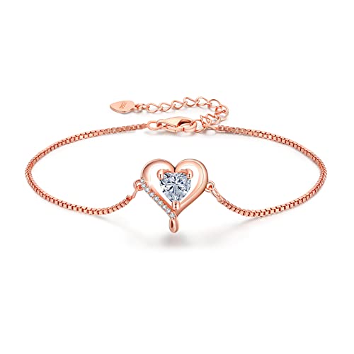 LAVUMO Herz Armband Damen Rosegold Sterling silber 925 Schmuck Damen an Muttertag Weihnachten Valentinstag Geburtstags Geschenk für Sie MaMa Frau Freundin Verstellbar Armband von LAVUMO