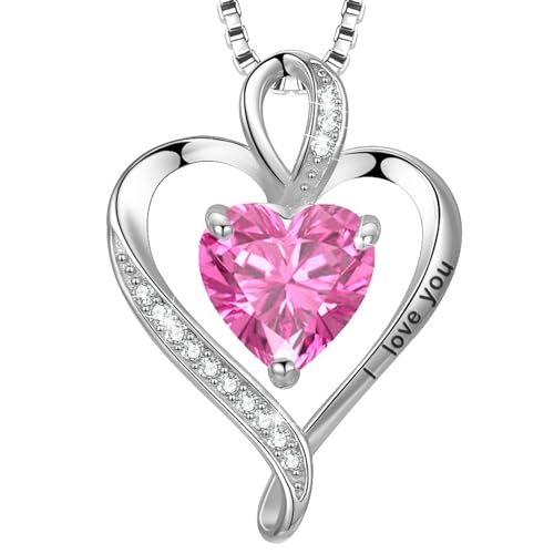 LAVUMO Herz Kette Damen Silber 925 I love you Halskette Damen Personalisierter schmuck Geschenke für Frauen Frau MaMa Freundin an Geburtstags Valentinstag Weihnachten Muttertag Mit Rose Geschenkbox von LAVUMO