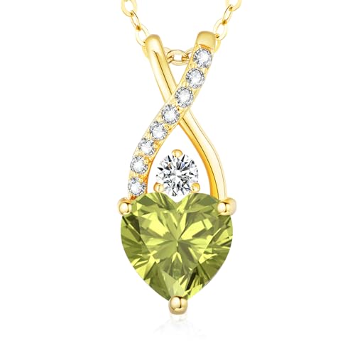 LAVUMO Infinite Herz Kette Damen 925 Sterling Silber Geburtsstein Anhänger (Gold-08-August) von LAVUMO
