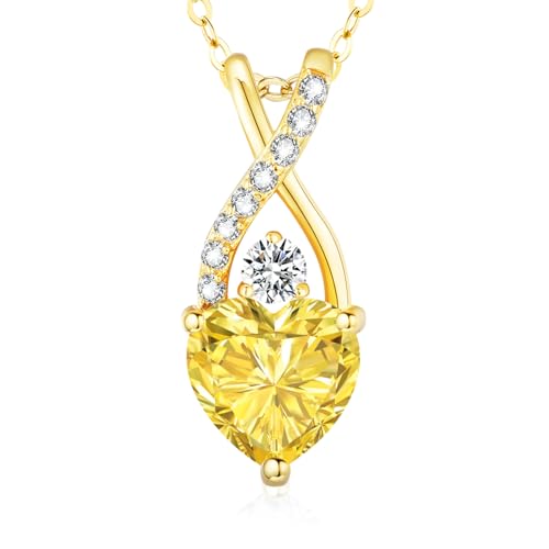 LAVUMO Infinite Herz Kette Damen 925 Sterling Silber Geburtsstein Anhänger (Gold-11-November) von LAVUMO