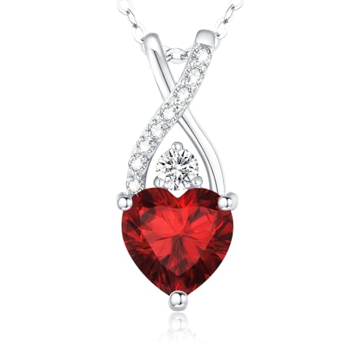 LAVUMO Infinite Herz Kette Damen 925 Sterling Silber Geburtsstein Anhänger (Silber-01-Januar) von LAVUMO