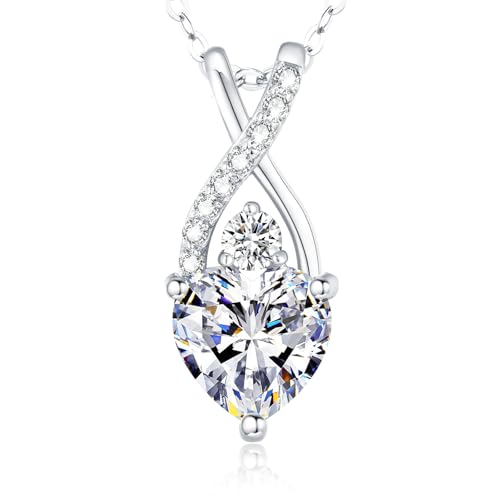 LAVUMO Infinite Herz Kette Damen 925 Sterling Silber Geburtsstein Anhänger (Silber-04-April) von LAVUMO