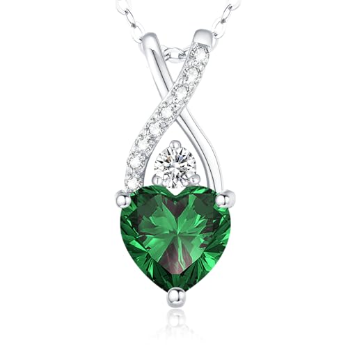 LAVUMO Infinite Herz Kette Damen 925 Sterling Silber Geburtsstein Anhänger (Silber-05-Mai) von LAVUMO