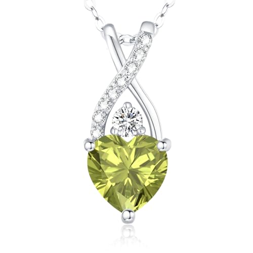 LAVUMO Infinite Herz Kette Damen 925 Sterling Silber Geburtsstein Anhänger (Silber-08-August) von LAVUMO