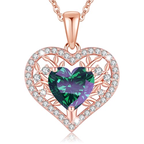 LAVUMO Lebensbaum Herz Kette Damen 925 Sterling Silber Geburtsstein Anhänger Halsketten Geburtstagsgeschenk für Frauen Freundin Mama Valentinstag Muttertags Weihnachten (1) von LAVUMO