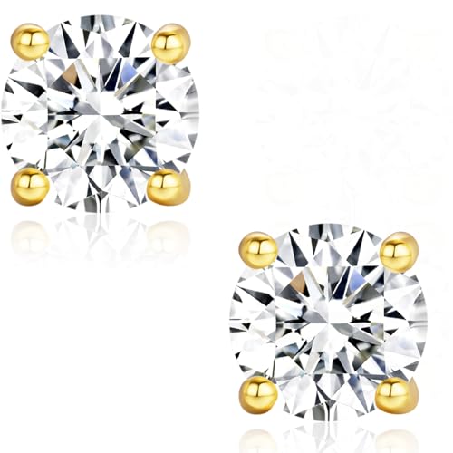 LAVUMO Ohrringe Silber 925,14 K Gold/Weißgold plattiert, 0,3 ct – 2 ct Zirkonia Ohrstecker, Hypoallergenes Schmuckgeschenk für Frauen und Herren Geburtstag (Gold, 0.6 Karat (0.3ct*2)-4 mm) von LAVUMO