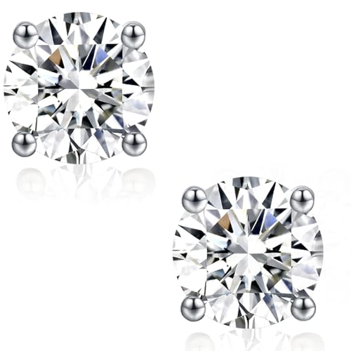 LAVUMO Ohrringe Silber 925,14 K Gold/Weißgold plattiert, 0,3 ct – 2 ct Zirkonia Ohrstecker, Hypoallergenes Schmuckgeschenk für Frauen und Herren Geburtstag (Silber, 0.6 Karat (0.3ct*2)-4 mm) von LAVUMO