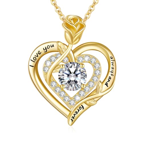 LAVUMO Moissanite Halskette Damen Silber 925,Moissanite Kette Damen Gold/Rosegold/Silber Doppel Herz Rose Anhänger Weihnachten Valentinstag Geburtstag Schmuck Geschenke für Frauen Freundin Mama von LAVUMO