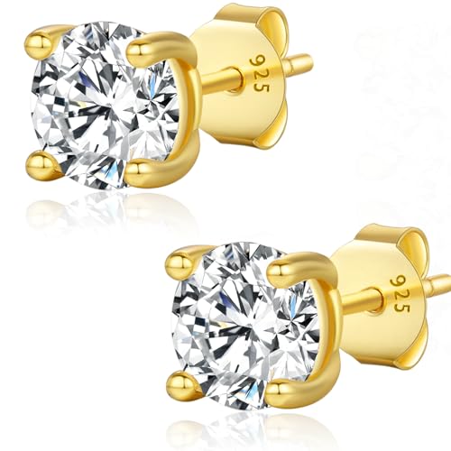 LAVUMO Boucles d'oreilles en argent, plaqué or blanc 14 carats, zircone hypoallergénique, cadeau pour homme et femme, 0.6 carat (0.3ct*2)-4 mm, Zircone cubique, Zircone cubique von LAVUMO