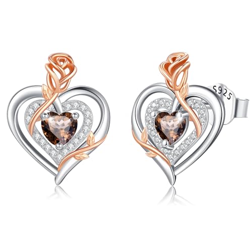 LAVUMO Ohrringe Silber 925, Hypoallergene Rosen Herz Ohrringe Damen,5A Zirkon Geburtsstein Schmuck Ideal Geschenke für Frauen Frau Mutter Weihnachten Valentinstag Geburtstag Muttertag Jubiläums von LAVUMO