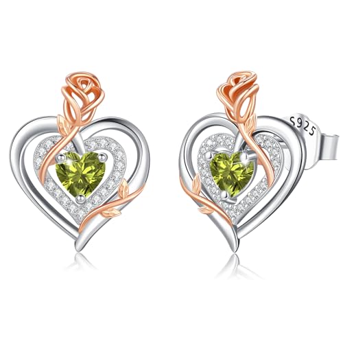 LAVUMO Ohrringe Silber 925, Hypoallergene Rosen Herz Ohrringe Damen,5A Zirkon Geburtsstein Schmuck Ideal Geschenke für Frauen Frau Mutter Weihnachten Valentinstag Geburtstag Muttertag Jubiläums von LAVUMO