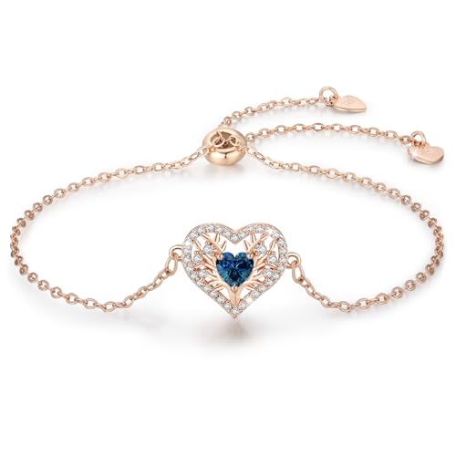 LAVUMO Armband Damen Silber 925,Hypoallergene Lebensbaum Herz Armband Damen 5A Zirkon Geburtsstein Schmuck Ideal Geburtstagsgeschenk für Frauen Freundin Mama Valentinstag Muttertags Weihnachten von LAVUMO