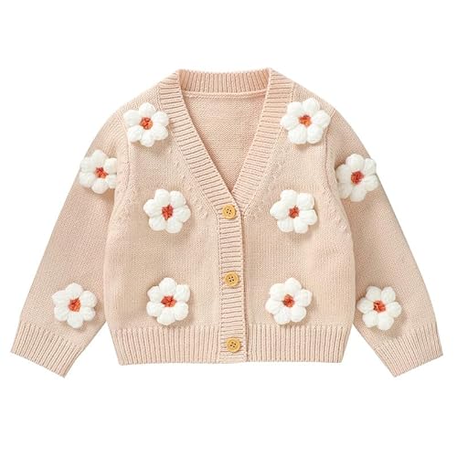 LAWKUL Baby Kleinkind Mädchen Strickjacke Warmer Pullover Florale Langarmsprunger Schichten Strickkleidung 12-18 Monate Beige von LAWKUL