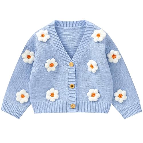 LAWKUL Baby Kleinkind Mädchen Strickjacke Warmer Pullover Florale Langarmsprunger Schichten Strickkleidung 18-24 Monate Blau von LAWKUL