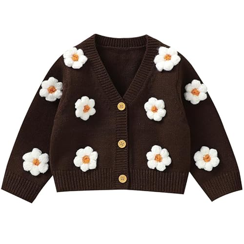 LAWKUL Baby Kleinkind Mädchen Strickjacke Warmer Pullover Florale Langarmsprunger Schichten Strickkleidung 6-9 Monate Braun von LAWKUL