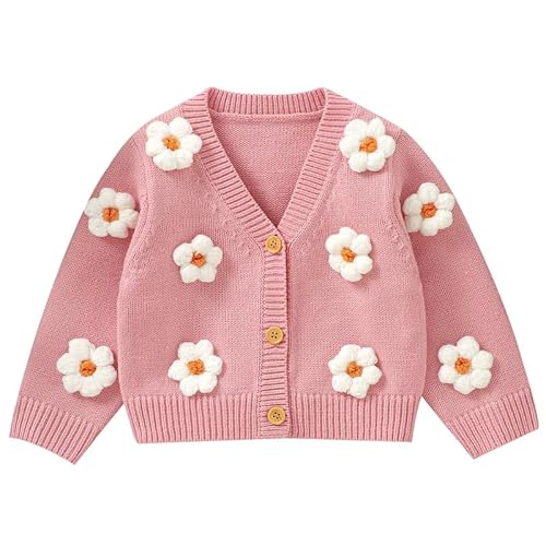 LAWKUL Baby Kleinkind Mädchen Strickjacke Warmer Pullover Florale Langarmsprunger Schichten Strickkleidung 9-12 Monate Rosa von LAWKUL