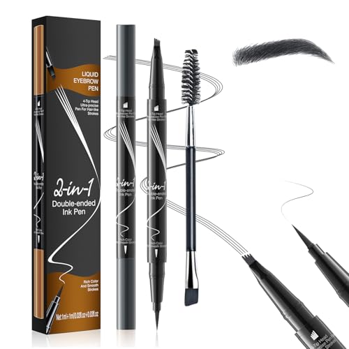 Augenbrauenstift, Microblading Augenbrauenstift mit 4 Gabelspitzen, Wasserfest & Langanhaltend, 2-in-1 Augenbrauen- & Eyeliner-Stift für natürlichen 3D-Effekt (Grau) von LAXISCREED